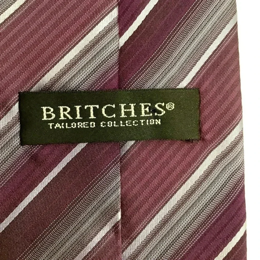 2/$30 BRITCHES Purple Repp Stripe Silk Tie - Picture 8 of 12